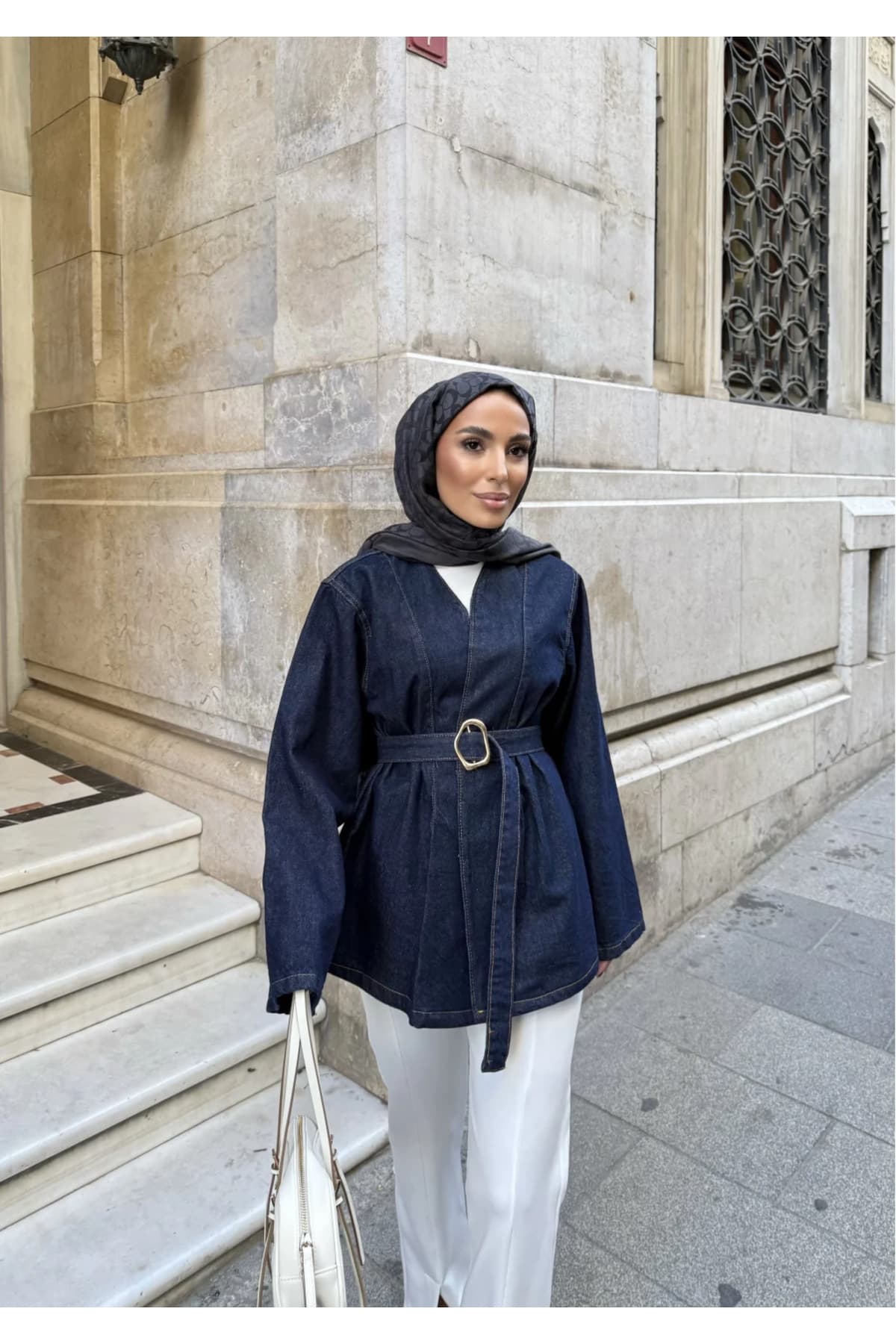 کت جین زنانه mega lucky سرمهای کمردار کت جین زنانه mega lucky سرمهای کمردار