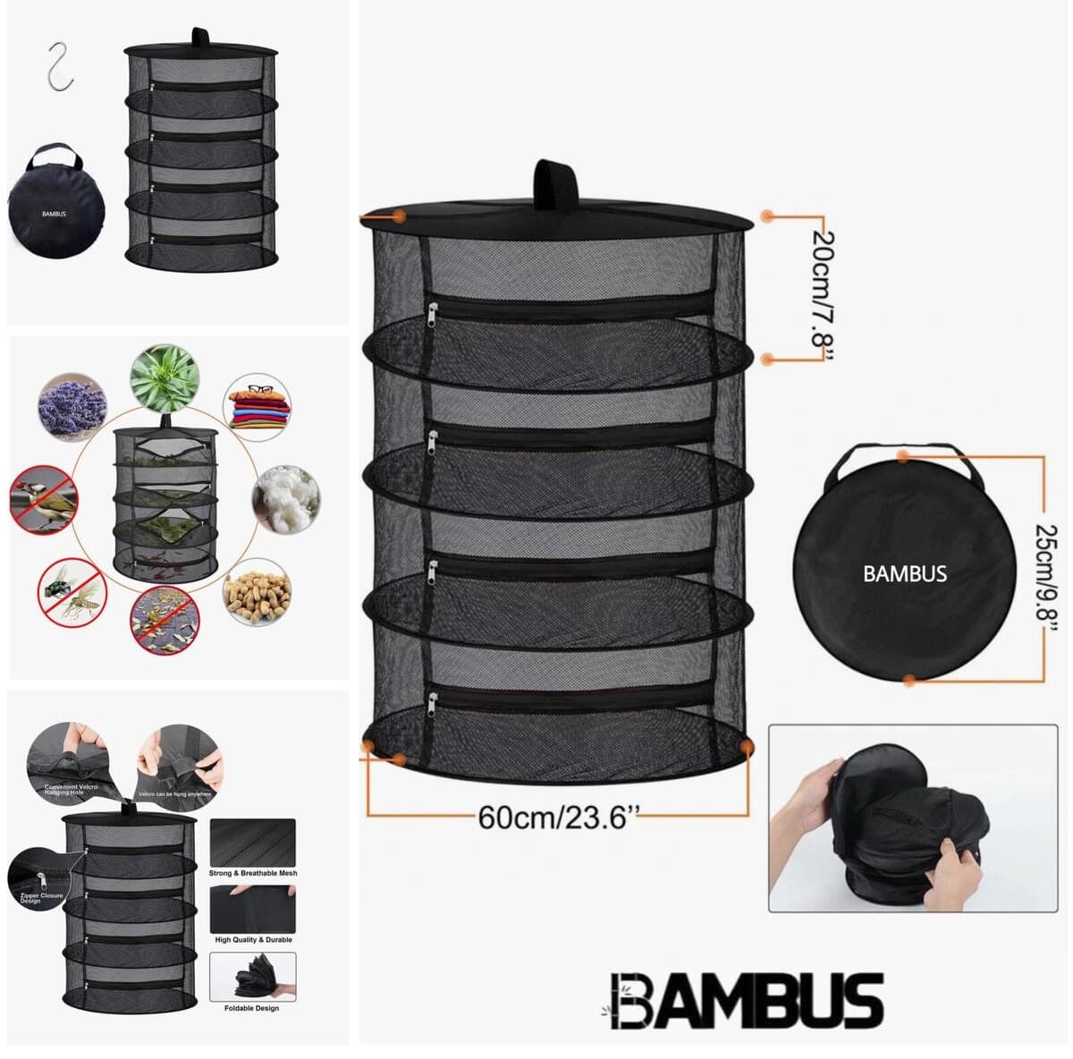 تور خشککن میوه و سبزی Bambus 4 طبقه زیپدار تاشو با کیف تور خشککن میوه و سبزی Bambus 4 طبقه زیپدار تاشو با کیف