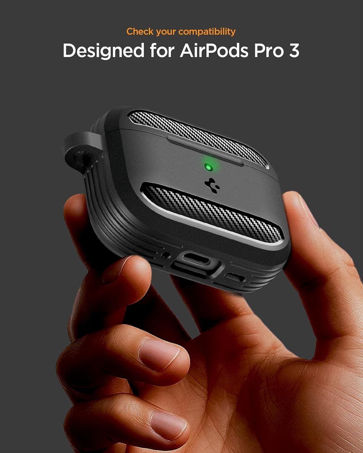 قاب محافظ Spigen Rugged Armor ضدضربه کارابیندار AirPods Pro 3 مشکی مات قاب محافظ Spigen Rugged Armor ضدضربه کارابیندار AirPods Pro 3 مشکی مات