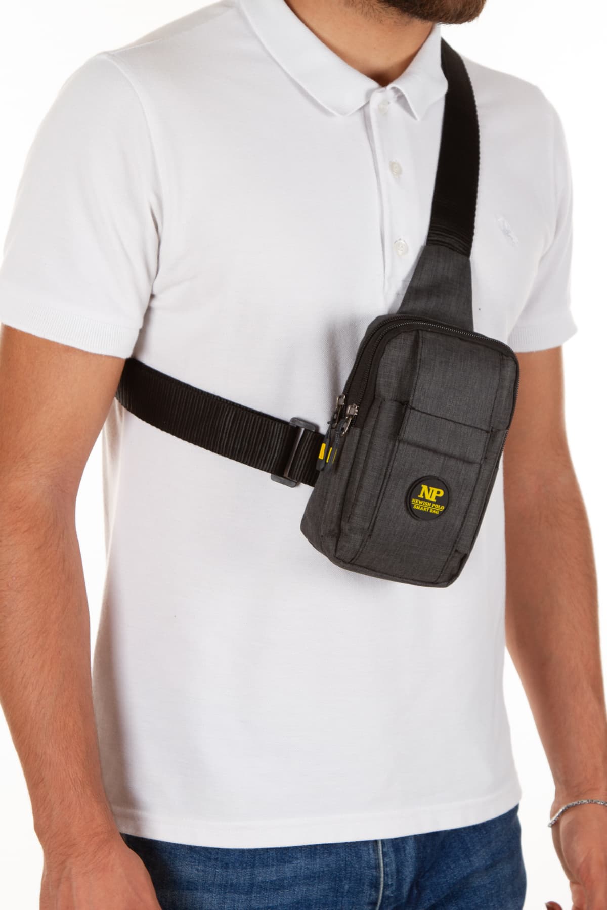 کیف دوشی سینهای مردانه Newish Polo کتان با بخش تلفن مدل Belgrat مشکی-زرد کیف دوشی سینهای مردانه Newish Polo کتان با بخش تلفن مدل Belgrat مشکی-زرد