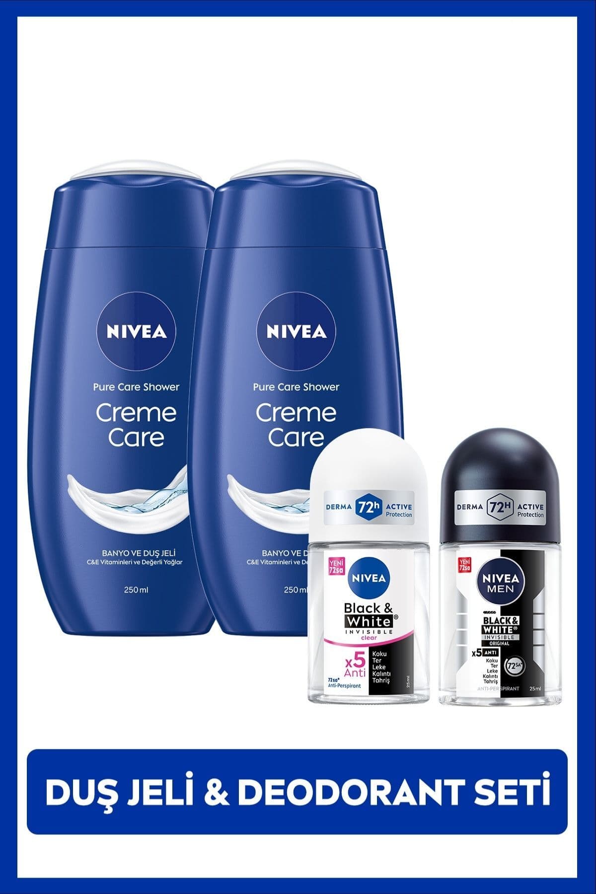 بسته زنانه NIVEA دوش ژل Creme Care 250ml ×2 عدد و رولآن دئودورانت 25ml بسته زنانه NIVEA دوش ژل Creme Care 250ml ×2 عدد و رولآن دئودورانت 25ml