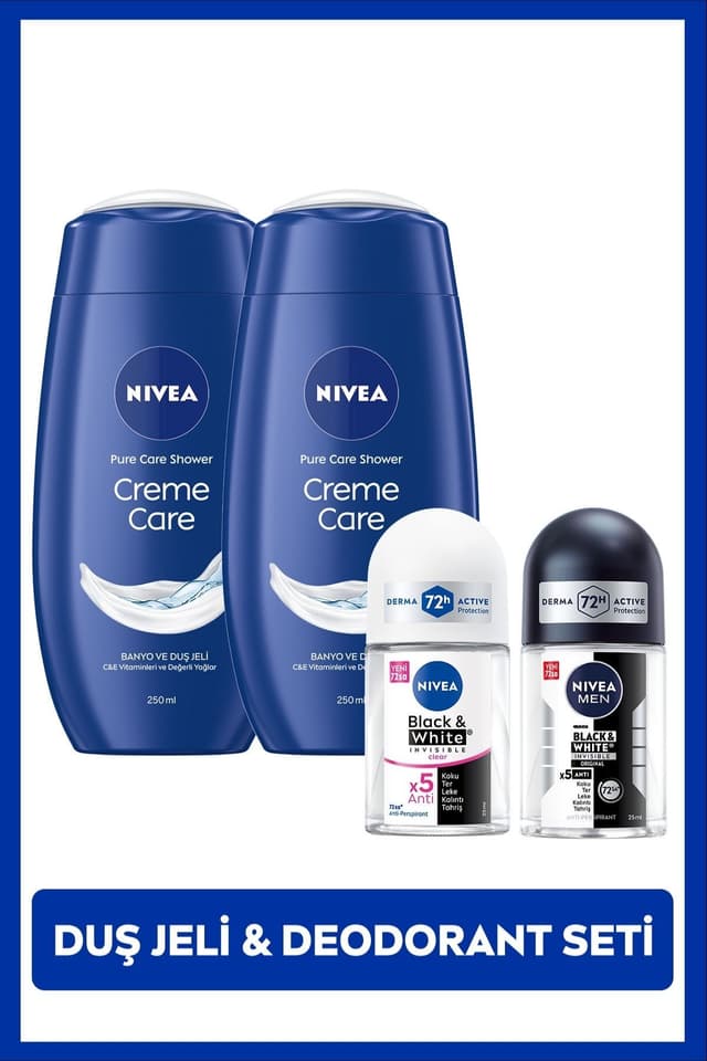 بسته زنانه NIVEA دوش ژل Creme Care 250ml ×2 عدد و رولآن دئودورانت 25ml بسته زنانه NIVEA دوش ژل Creme Care 250ml ×2 عدد و رولآن دئودورانت 25ml