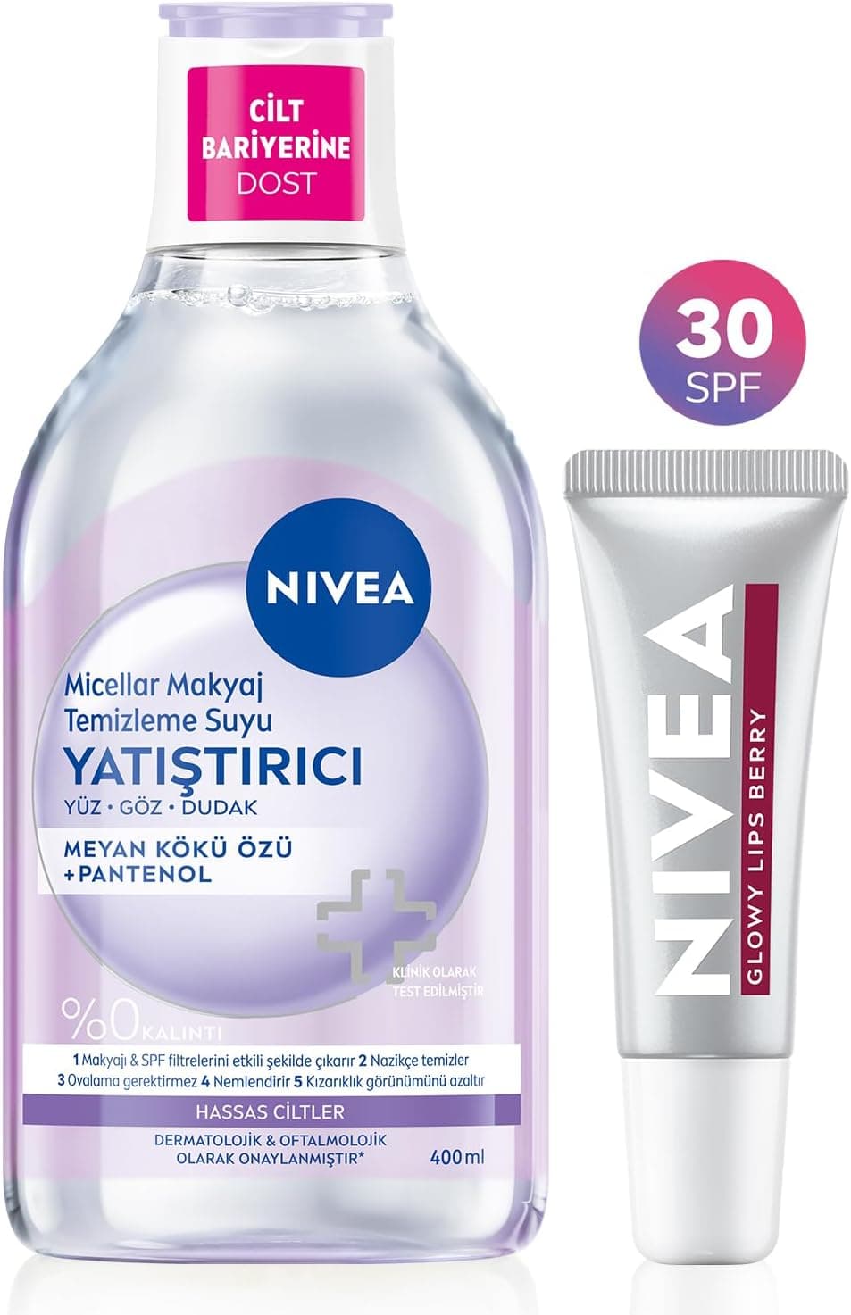 آب میسلار آرامبخش پاککننده آرایش 400 Ml و بالم لب مرطوبکننده رنگی NIVEA Glowy Lips Berry آب میسلار آرامبخش پاککننده آرایش 400 Ml و بالم لب مرطوبکننده رنگی NIVEA Glowy Lips Berry