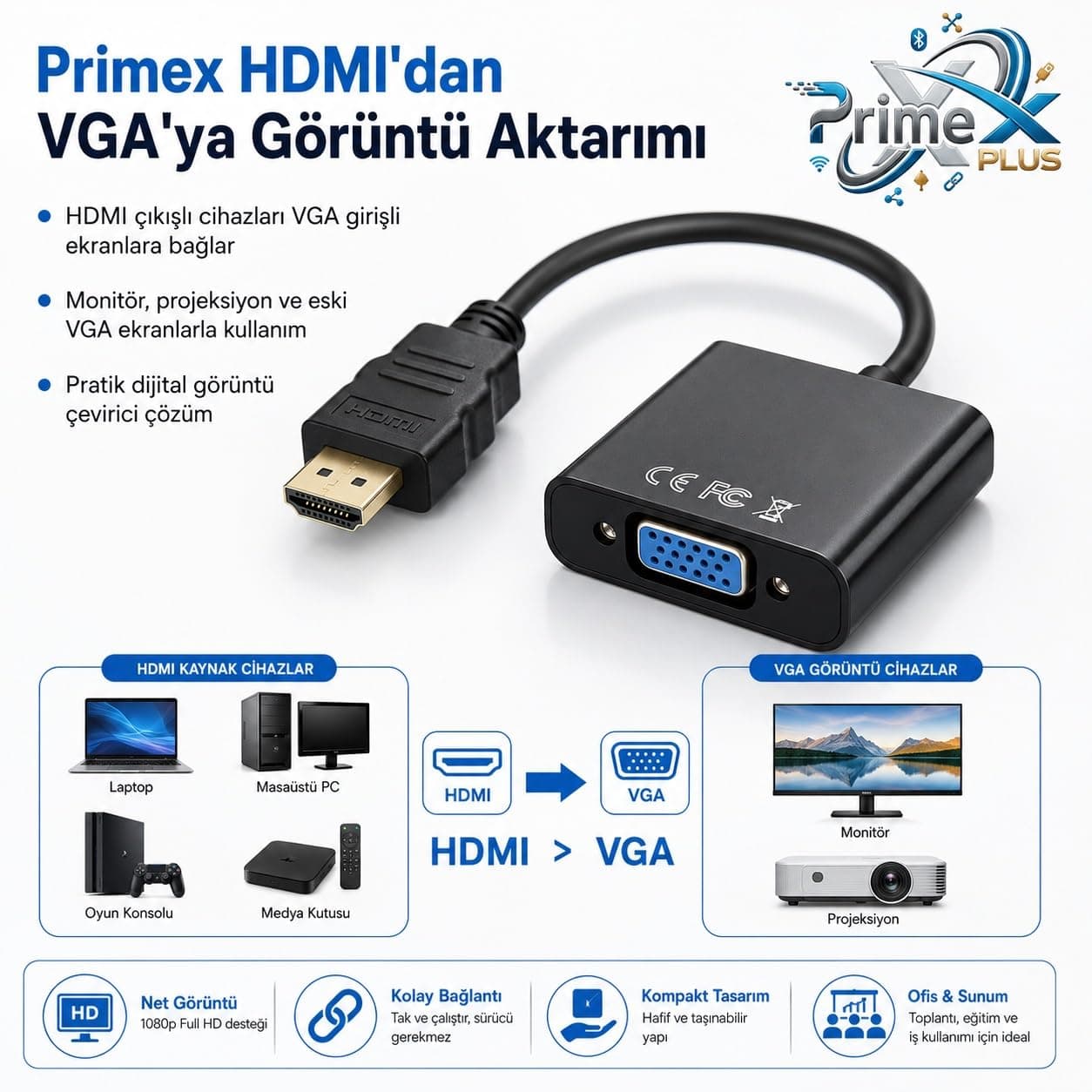 مبدل HDMI به VGA PrimeX Plus با HDMI نر و VGA ماده، 30 cm، Full HD، مدل PX-1240S مبدل HDMI به VGA PrimeX Plus با HDMI نر و VGA ماده، 30 cm، Full HD، مدل PX-1240S