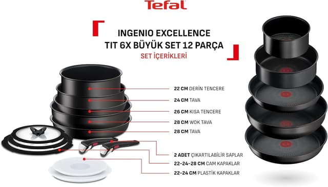 سرویس قابلمه و تابه Tefal بزرگ 12 پارچه مدل Ingenio UnlimitedOne 6X سرویس قابلمه و تابه Tefal بزرگ 12 پارچه مدل Ingenio UnlimitedOne 6X