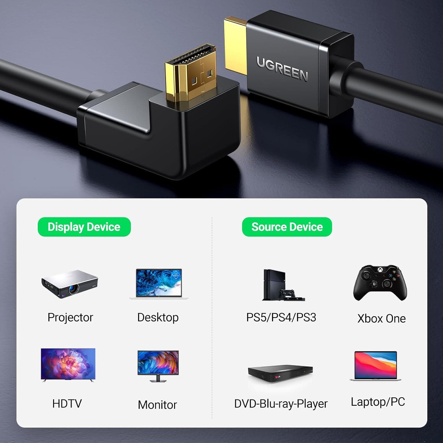 کابل HDMI UGREEN با زاویه ۹۰ درجه 4K@60Hz نسخه 2.0 طول 2M کابل HDMI UGREEN با زاویه ۹۰ درجه 4K@60Hz نسخه 2.0 طول 2M