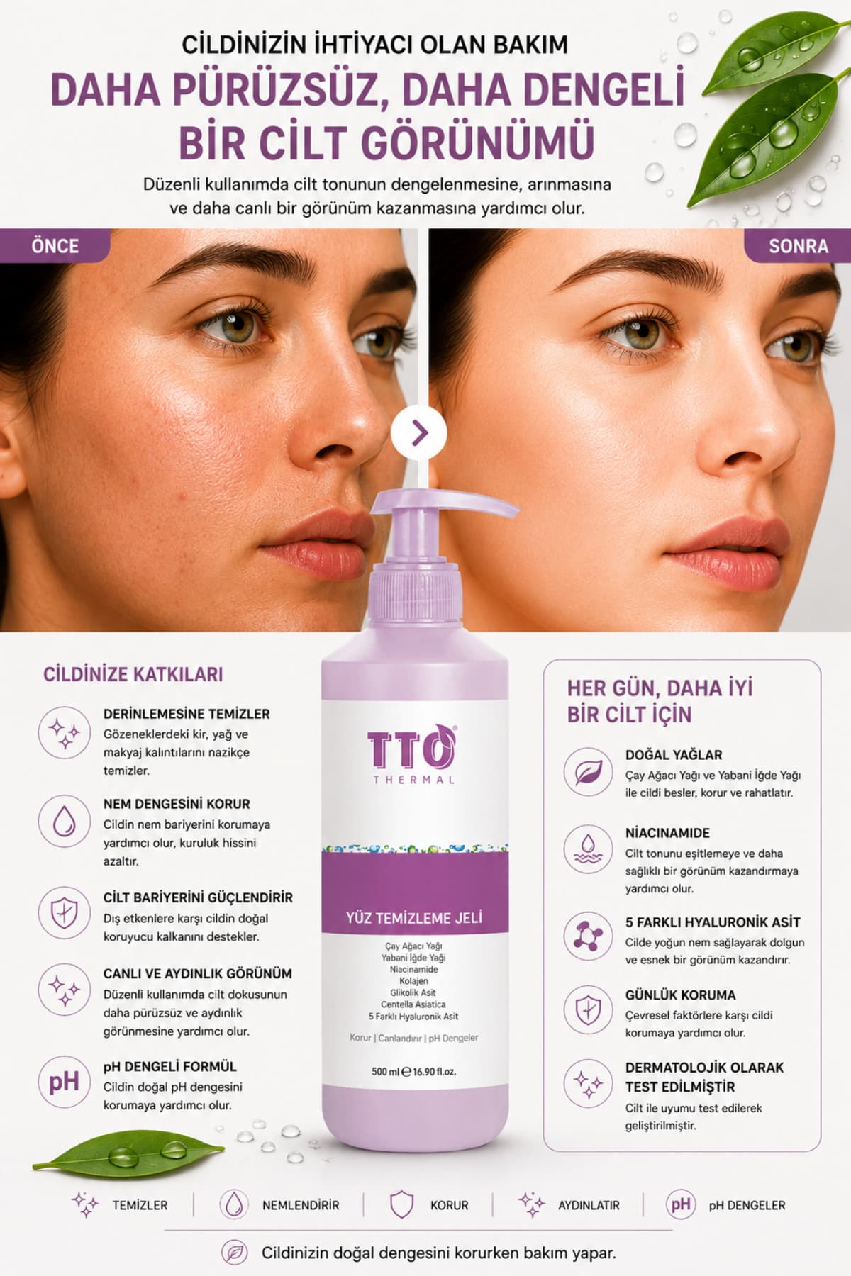 ژل شستشوی صورت TTO 500 ml برای پوست نرمال، آکنهای و رزاسه ژل شستشوی صورت TTO 500 ml برای پوست نرمال، آکنهای و رزاسه