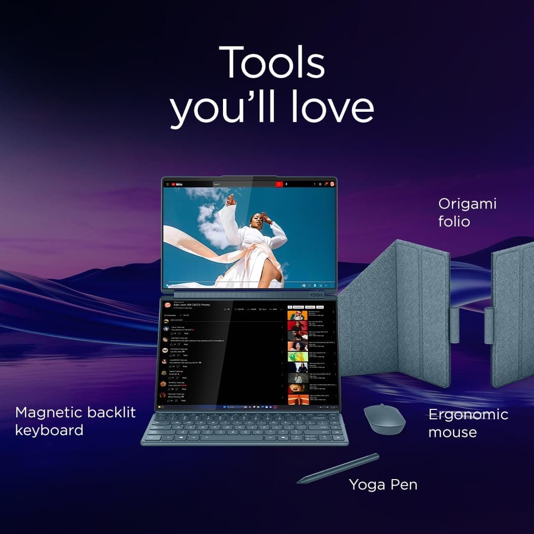 لپتاپ Lenovo Yoga Book 9 دو نمایشگر 14" OLED لمسی 2.8K مدل 14IAH10 کد 83KJ0047AX لپتاپ Lenovo Yoga Book 9 دو نمایشگر 14" OLED لمسی 2.8K مدل 14IAH10 کد 83KJ0047AX
