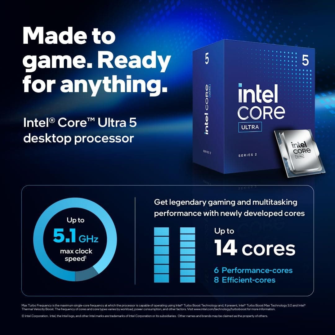 پردازنده دسکتاپ Intel Core Ultra 5 225F با 6P-Cores و 4.9 GHz پردازنده دسکتاپ Intel Core Ultra 5 225F با 6P-Cores و 4.9 GHz