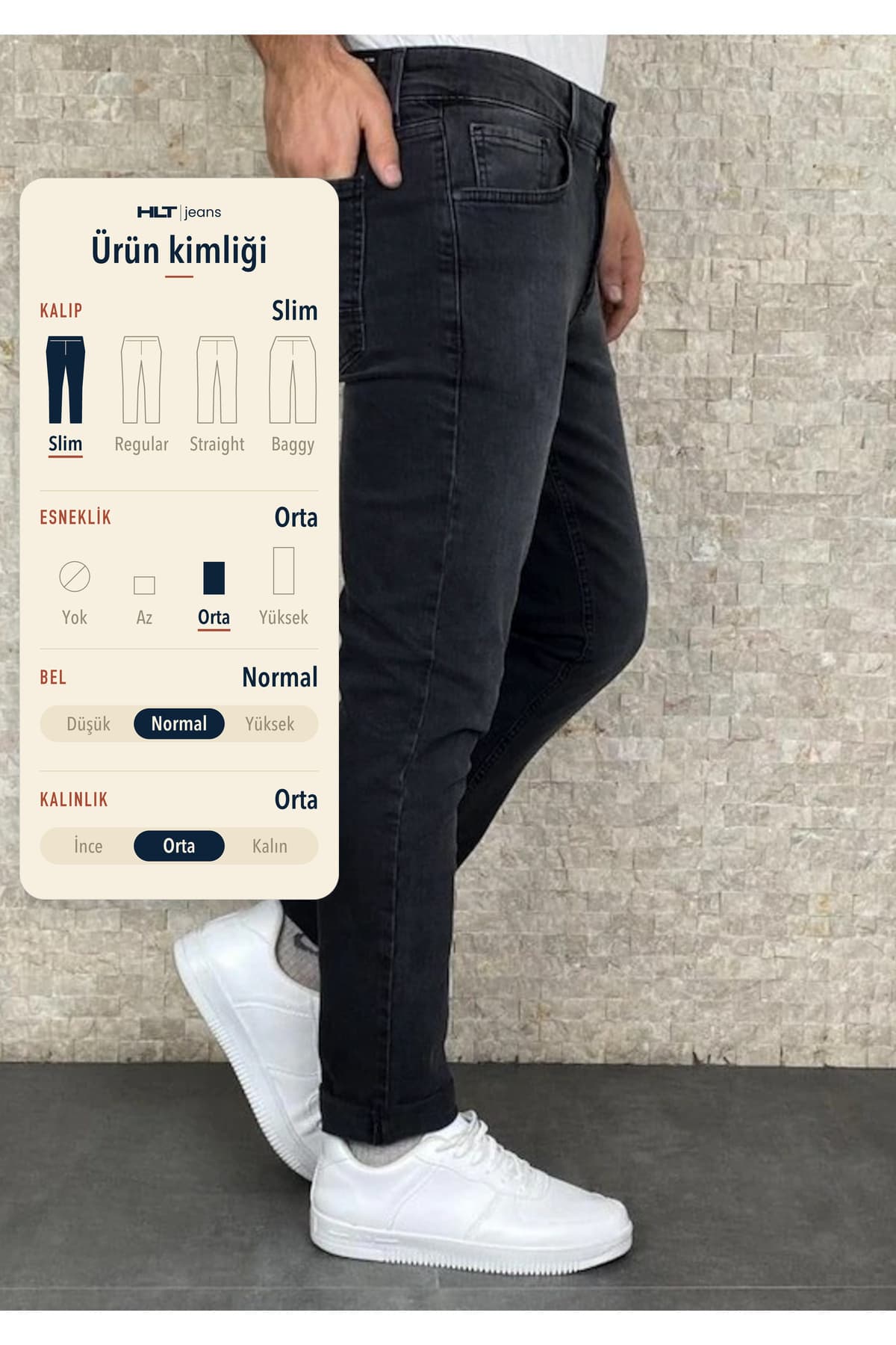 شلوار جین مردانه HLT JEANS آنتراسیت سنگشویی اسلیم فیت لایکرادار مدل HLTHE001947 شلوار جین مردانه HLT JEANS آنتراسیت سنگشویی اسلیم فیت لایکرادار مدل HLTHE001947