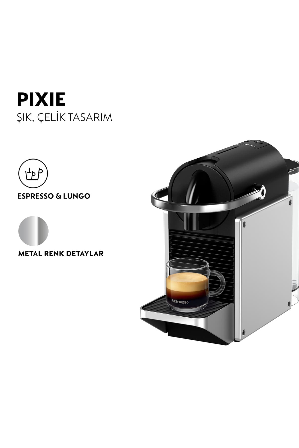 قهوهساز Nespresso نقرهای مدل D62 Pixie قهوهساز Nespresso نقرهای مدل D62 Pixie