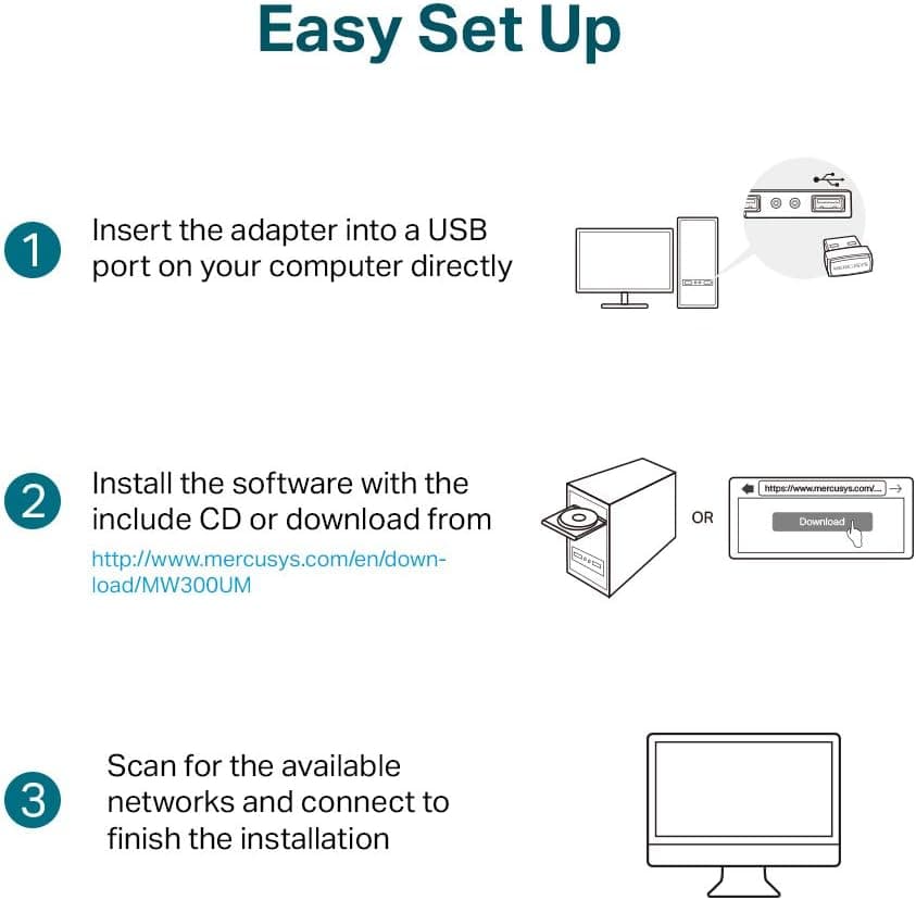آداپتور USB بیسیم 300Mbps MERCUSYS مدل MW300UM آداپتور USB بیسیم 300Mbps MERCUSYS مدل MW300UM