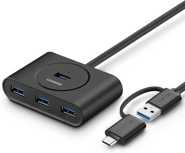 هاب 4 پورته USB 3.0 UGREEN با ورودی USB A/USB C مشکی 1 متر هاب 4 پورته USB 3.0 UGREEN با ورودی USB A/USB C مشکی 1 متر