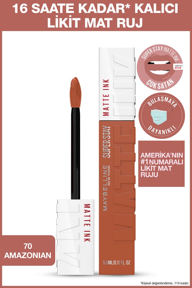 رژ لب مایع مات Maybelline New York Super Stay Matte Ink Unnude رنگ 70 Amazonian قهوهای رژ لب مایع مات Maybelline New York Super Stay Matte Ink Unnude رنگ 70 Amazonian قهوهای
