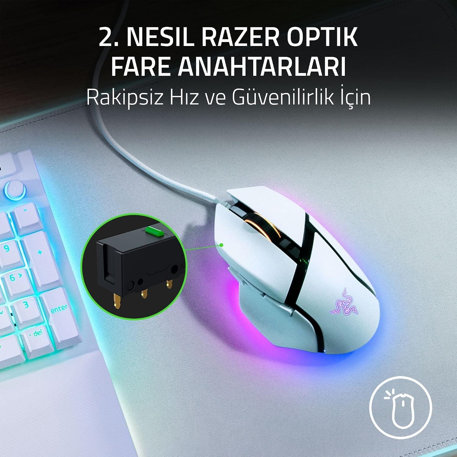ماوس گیمینگ سیمی Razer Basilisk V3 سفید با سنسور 26K DPI و 11 دکمه قابل برنامهریزی ماوس گیمینگ سیمی Razer Basilisk V3 سفید با سنسور 26K DPI و 11 دکمه قابل برنامهریزی
