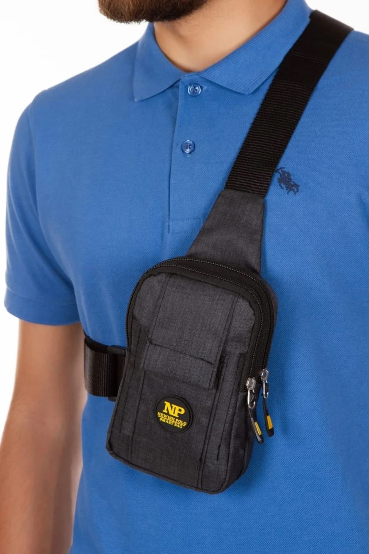 کیف دوشی سینهای مردانه Newish Polo کتان با بخش تلفن مدل Belgrat مشکی-زرد کیف دوشی سینهای مردانه Newish Polo کتان با بخش تلفن مدل Belgrat مشکی-زرد