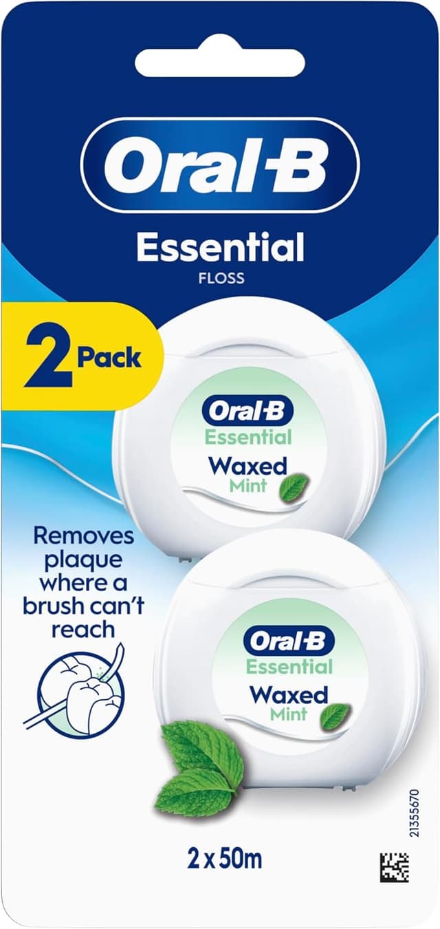 نخ دندان مومی Oral-B Essential Floss برای فضاهای باریک مقاوم در برابر پارگی نعناعی 2 x 50 m نخ دندان مومی Oral-B Essential Floss برای فضاهای باریک مقاوم در برابر پارگی نعناعی 2 x 50 m