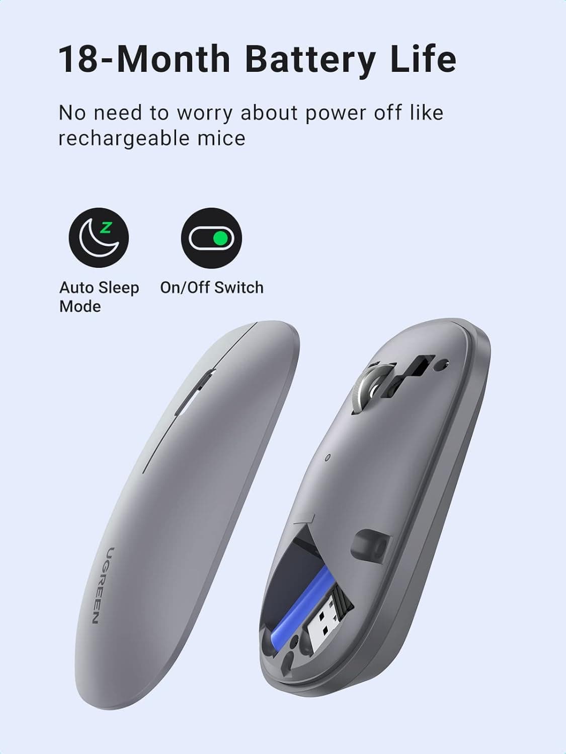 ماوس بیسیم UGREEN با اتصال USB، فرکانس 2,4 Ghz، دقت حداکثر 4000 Dpi، خاکستری ماوس بیسیم UGREEN با اتصال USB، فرکانس 2,4 Ghz، دقت حداکثر 4000 Dpi، خاکستری