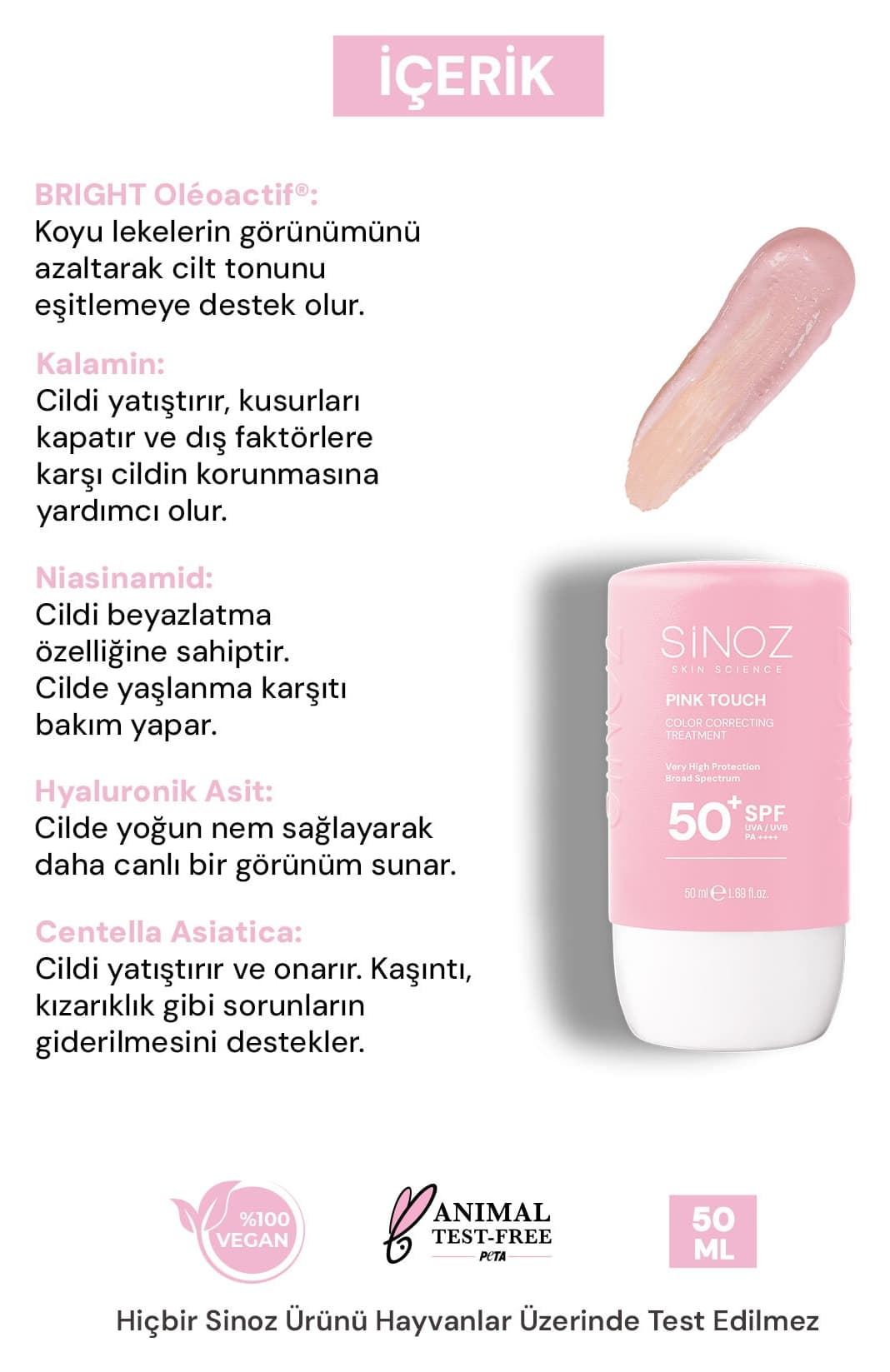 کرم ضد آفتاب صورت Sinoz Pink Touch یکنواختکننده تن پوست SPF50+ PA++++ 50ml کرم ضد آفتاب صورت Sinoz Pink Touch یکنواختکننده تن پوست SPF50+ PA++++ 50ml