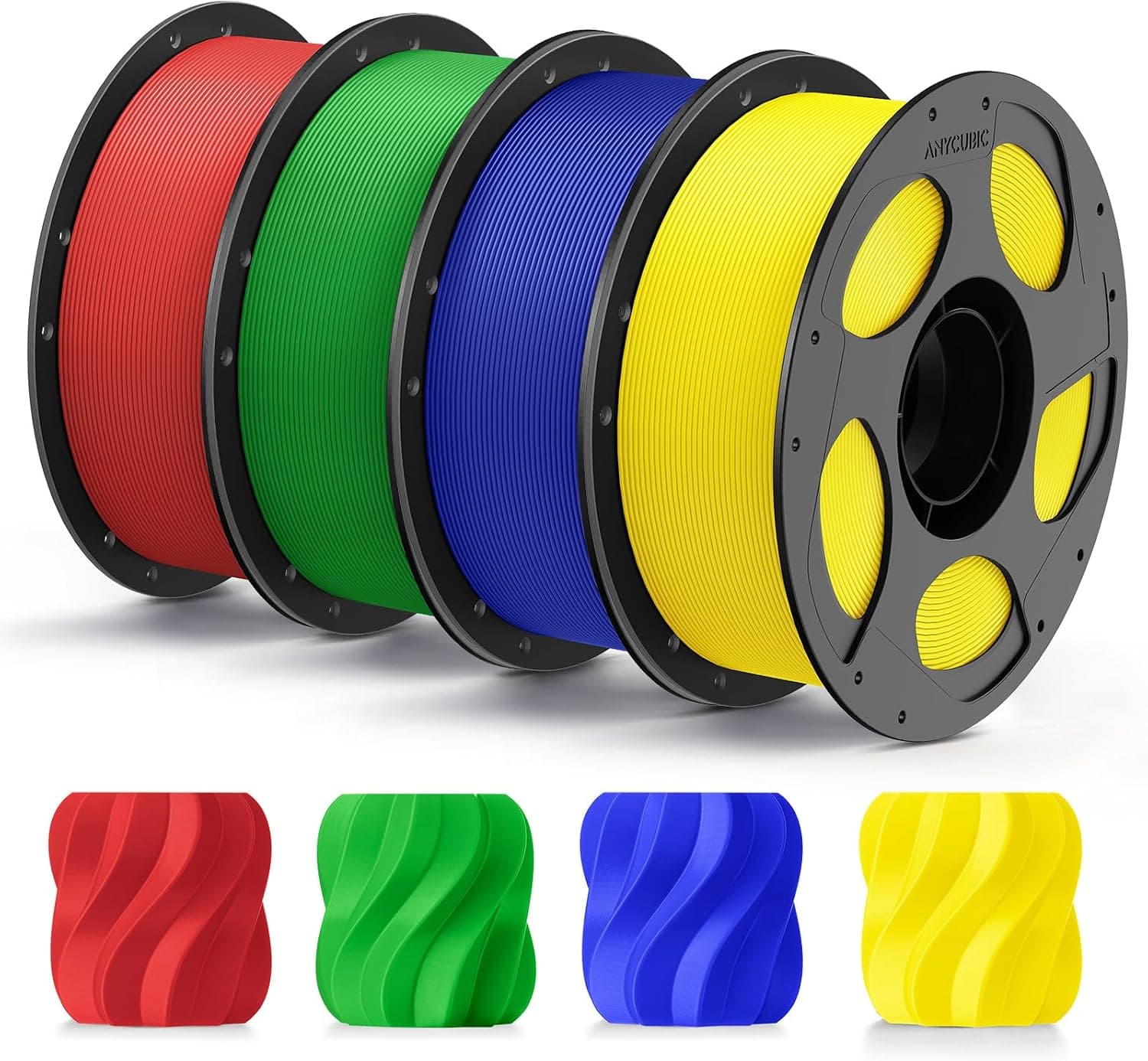 فیلامنت پرینتر سه بعدی ANYCUBIC PLA Plus قطر 1.8mm بسته 4 Spools رنگهای قرمز سبز آبی زرد فیلامنت پرینتر سه بعدی ANYCUBIC PLA Plus قطر 1.8mm بسته 4 Spools رنگهای قرمز سبز آبی زرد