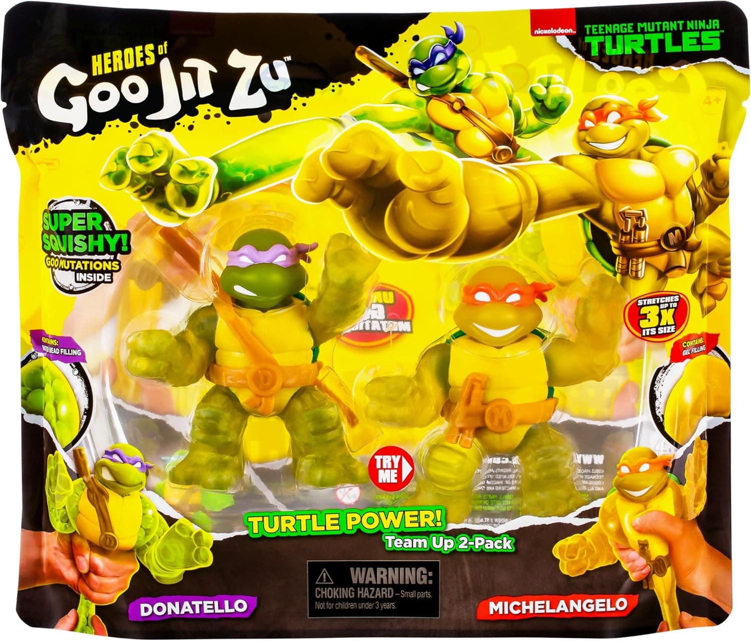 فیگور اسباببازی Heroes of Goo Jit Zu از مجموعه Teenage Mutant Ninja Turtles مدل Turtle Power Team Up، 2 Pack، Donatello و Michelangelo، کشسان تا 3 برابر اندازه فیگور اسباببازی Heroes of Goo Jit Zu از مجموعه Teenage Mutant Ninja Turtles مدل Turtle Power Team Up، 2 Pack، Donatello و Michelangelo، کشسان تا 3 برابر اندازه