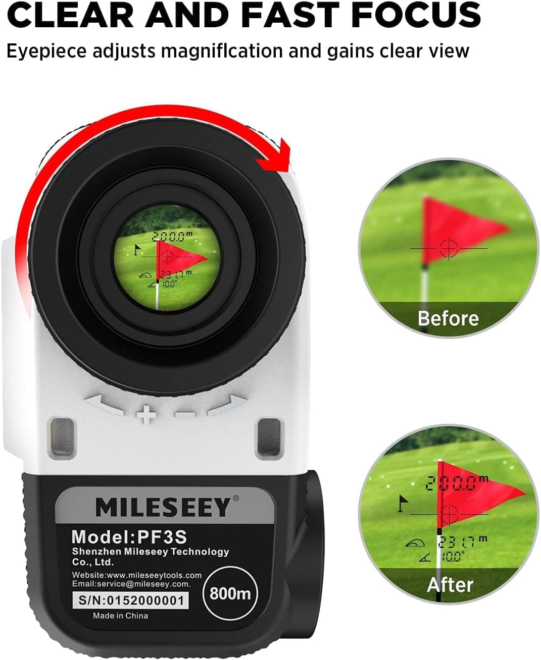 فاصلهیاب گلف MiLESEEY با کلید شیب، نمایشگر LCD خارجی و قفل پرچم، ضدآب، 875 Yards، مدل PF3S فاصلهیاب گلف MiLESEEY با کلید شیب، نمایشگر LCD خارجی و قفل پرچم، ضدآب، 875 Yards، مدل PF3S