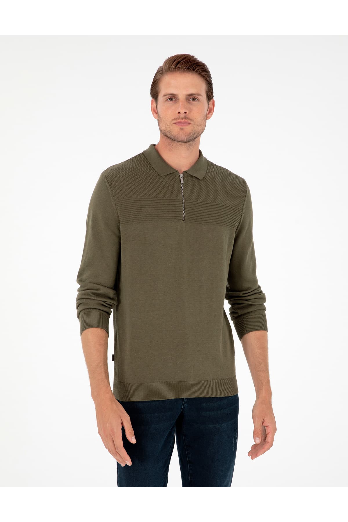 پلیور مردانه Pierre Cardin خاکی تیره Slim Fit یقه پولو زیپدار مدل 50300542-VR111 پلیور مردانه Pierre Cardin خاکی تیره Slim Fit یقه پولو زیپدار مدل 50300542-VR111