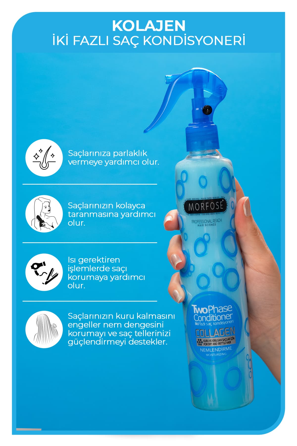 اسپری موی دو فاز حاوی کلاژن Morfose برای موهای خشک، شکننده و کمآب 400 ml اسپری موی دو فاز حاوی کلاژن Morfose برای موهای خشک، شکننده و کمآب 400 ml
