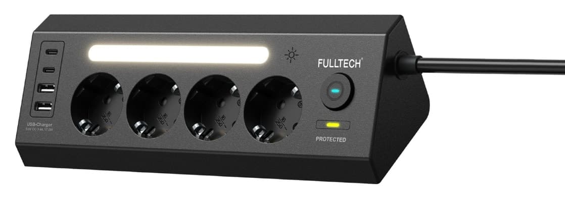 چندراهی برق Fulltech دارای چراغ شب و محافظ جریان مدل FTR-22 مشکی چندراهی برق Fulltech دارای چراغ شب و محافظ جریان مدل FTR-22 مشکی
