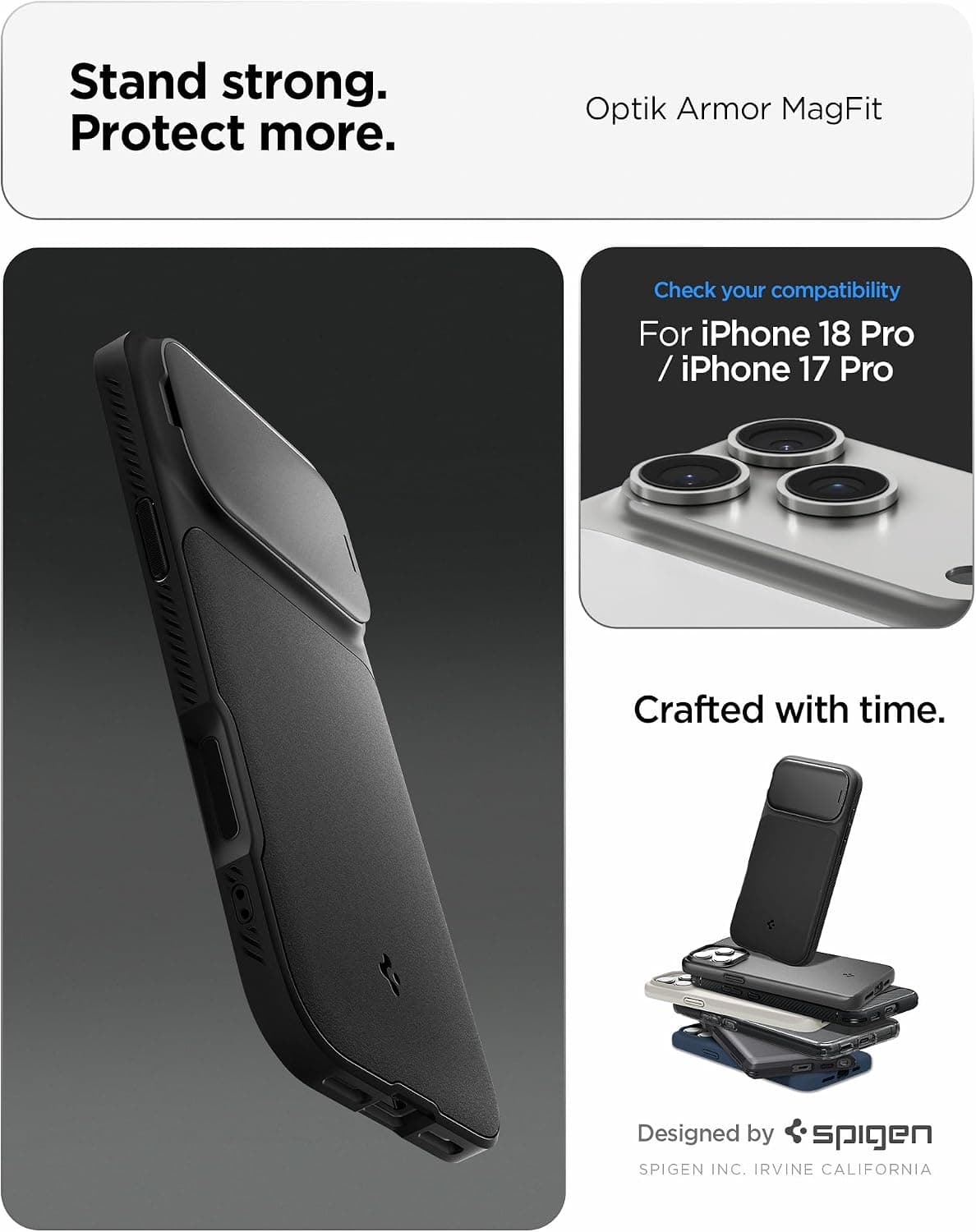 قاب MagSafe سازگار با iPhone 18 Pro / 17 Pro Spigen مشکی Optik Armor Mag Fit مدل ACS09953 قاب MagSafe سازگار با iPhone 18 Pro / 17 Pro Spigen مشکی Optik Armor Mag Fit مدل ACS09953