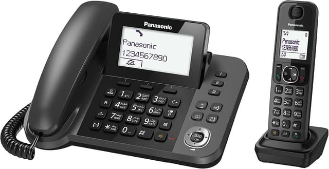 تلفن دیجیتال باسیم/بیسیم Panasonic با مسدودسازی تماس، 1 گوشی باسیم و 1 گوشی بیسیم مدل KX-TGF310UE1 مشکی تلفن دیجیتال باسیم/بیسیم Panasonic با مسدودسازی تماس، 1 گوشی باسیم و 1 گوشی بیسیم مدل KX-TGF310UE1 مشکی