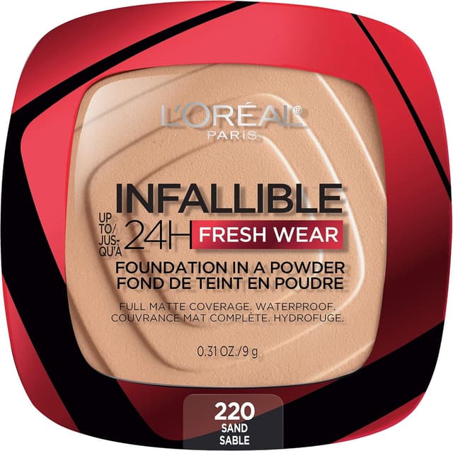 فاندیشن پودری L'Oréal Paris Infallible Fresh Wear ضدآب رنگ شنی 0.31 oz فاندیشن پودری L'Oréal Paris Infallible Fresh Wear ضدآب رنگ شنی 0.31 oz