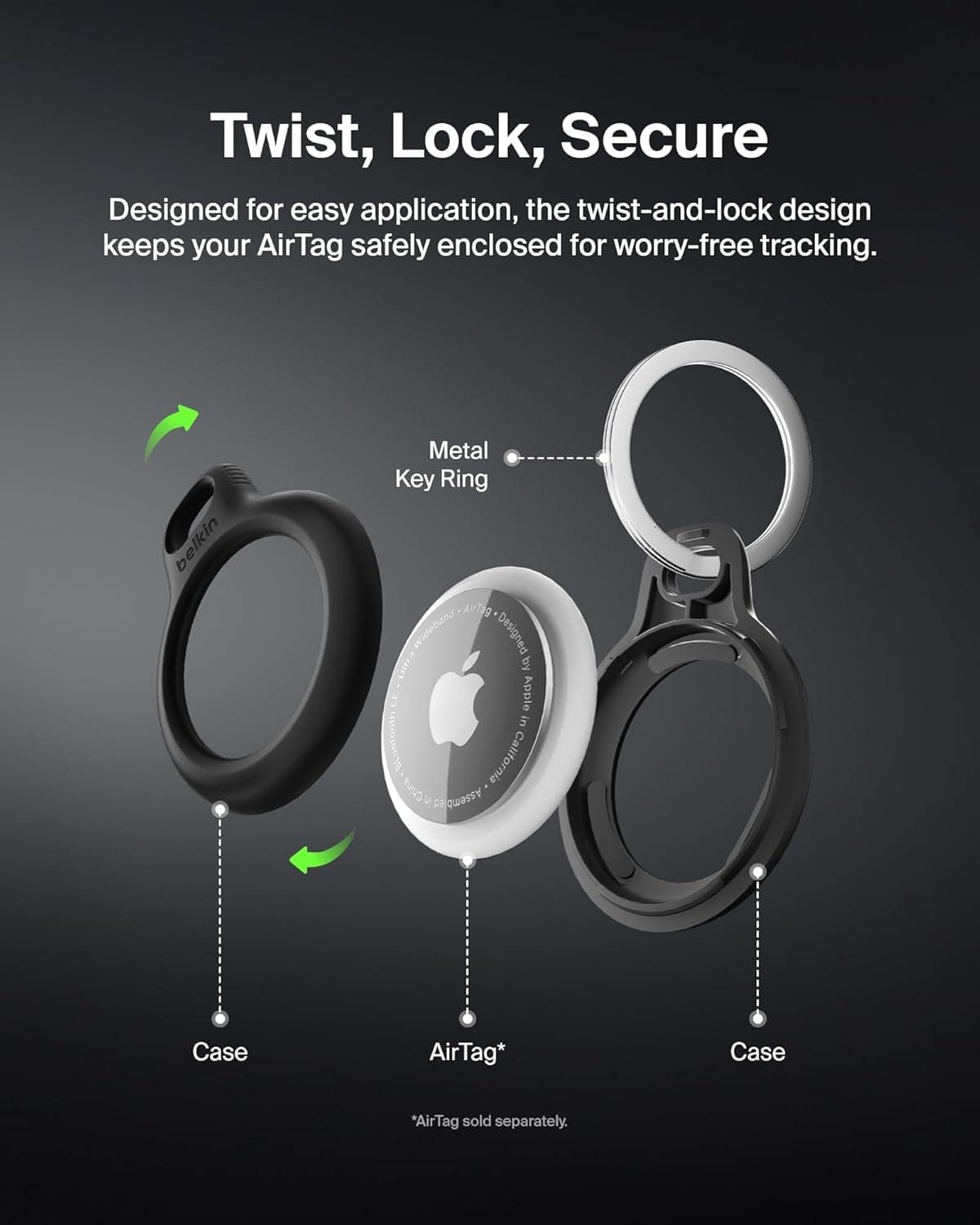 نگهدارنده 1x2 امن Belkin مشکی برای Apple AirTag مدل MSC002btBK نگهدارنده 1x2 امن Belkin مشکی برای Apple AirTag مدل MSC002btBK