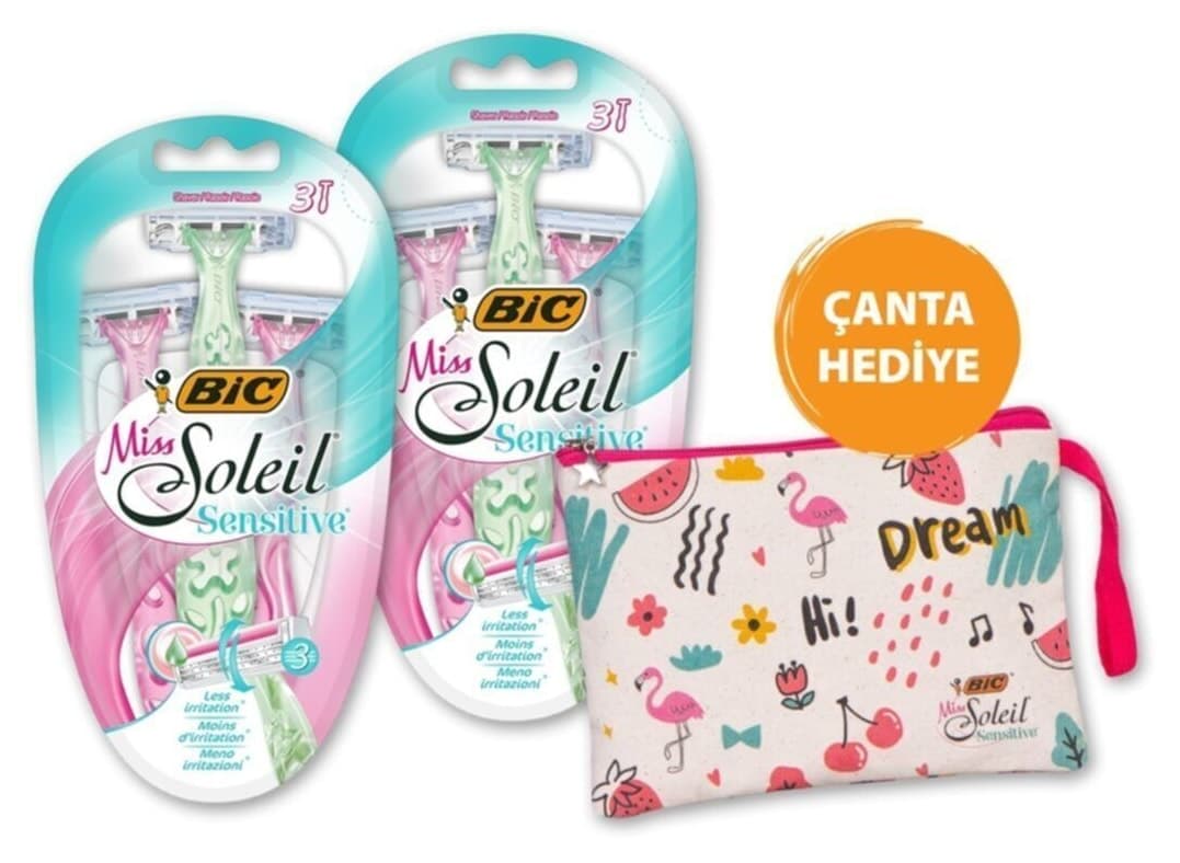 ست 3 تیغ اصلاح زنانه Bic Miss Soleil Sensitive هدیه کیف آرایش ست 3 تیغ اصلاح زنانه Bic Miss Soleil Sensitive هدیه کیف آرایش