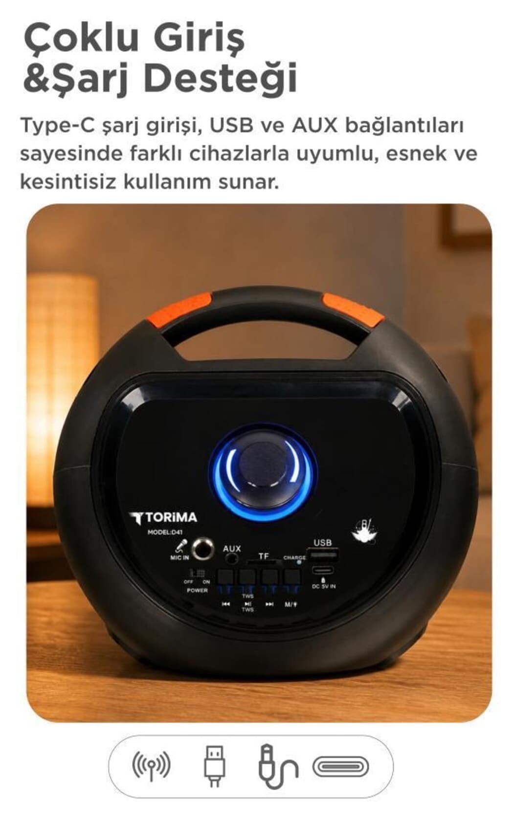 اسپیکر بلوتوث Torima قابل حمل با نور RGB و میکروفون مدل D41 مشکی اسپیکر بلوتوث Torima قابل حمل با نور RGB و میکروفون مدل D41 مشکی