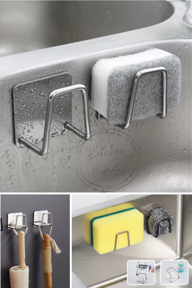 نگهدارنده اسفنج ظرفشویی Kitchen Beauty استیل کرومی چسبی و نظمدهنده سینک نگهدارنده اسفنج ظرفشویی Kitchen Beauty استیل کرومی چسبی و نظمدهنده سینک