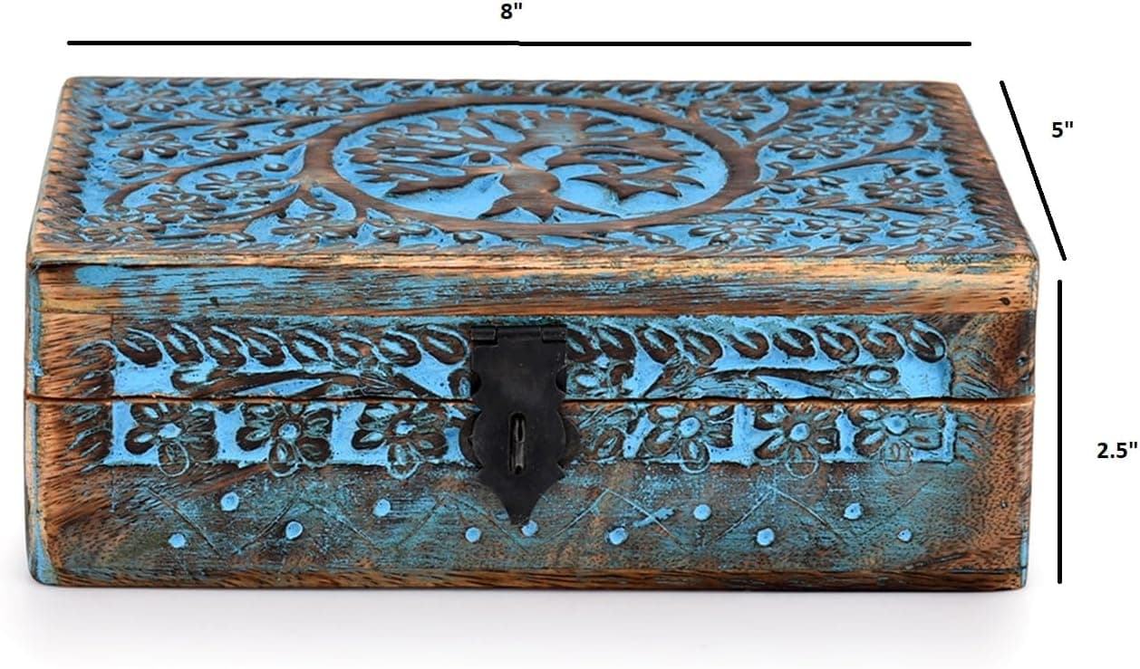 جعبه جواهرات و خردهریز چوبی BHAVATU با طرح درخت زندگی، ابعاد 8" x 5" x 2.5" جعبه جواهرات و خردهریز چوبی BHAVATU با طرح درخت زندگی، ابعاد 8" x 5" x 2.5"