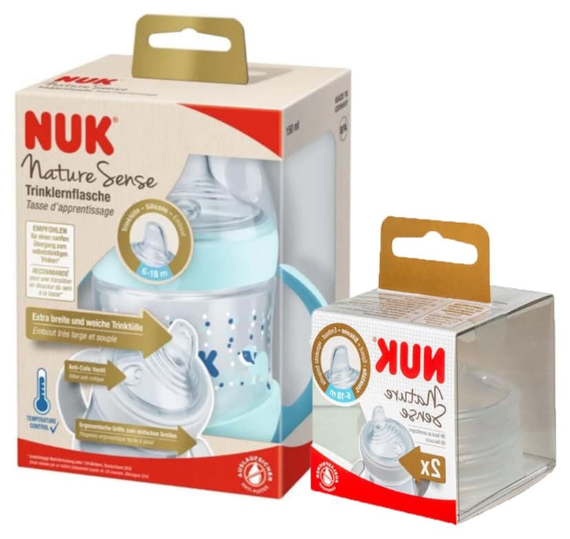 لیوان آموزشی Nuk Nature Sense نشانگر دما PP 150ml +2 عدد یدکی آبی لیوان آموزشی Nuk Nature Sense نشانگر دما PP 150ml +2 عدد یدکی آبی