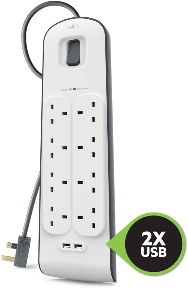 چندراهی برق Belkin هشتخانه با محافظ و 2 پورت USB مشترک 2.4 A و کابل 2 متری چندراهی برق Belkin هشتخانه با محافظ و 2 پورت USB مشترک 2.4 A و کابل 2 متری