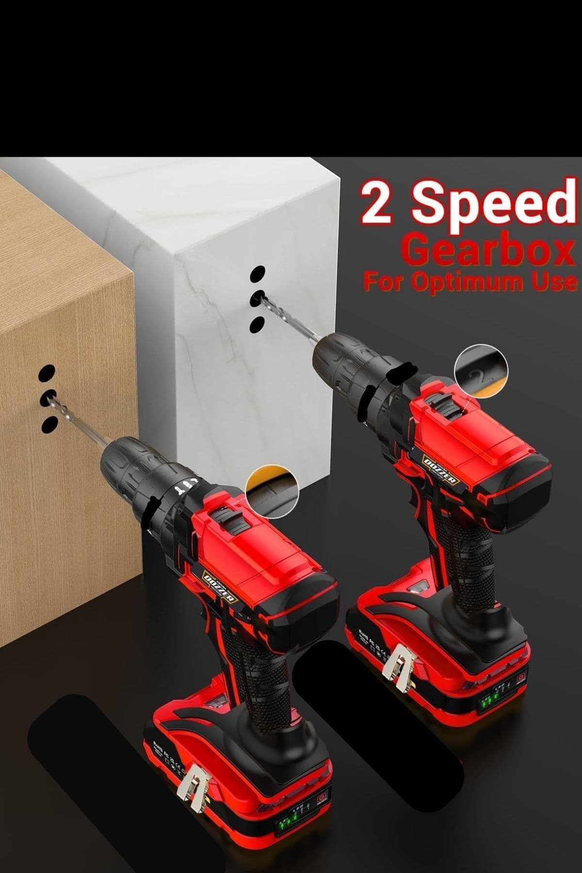 دریل پیچگوشتی شارژی دو باتری DOZZER آلمانی با موتور سیمپیچی مسی و گیربکس فولادی 12volt 2.0 Ah دریل پیچگوشتی شارژی دو باتری DOZZER آلمانی با موتور سیمپیچی مسی و گیربکس فولادی 12volt 2.0 Ah