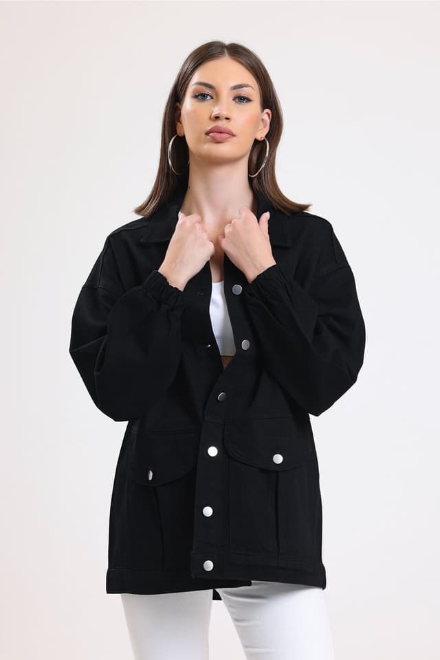 ژاکت جین زنانه hanope مشکی اورسایز مدل 00150 ژاکت جین زنانه hanope مشکی اورسایز مدل 00150