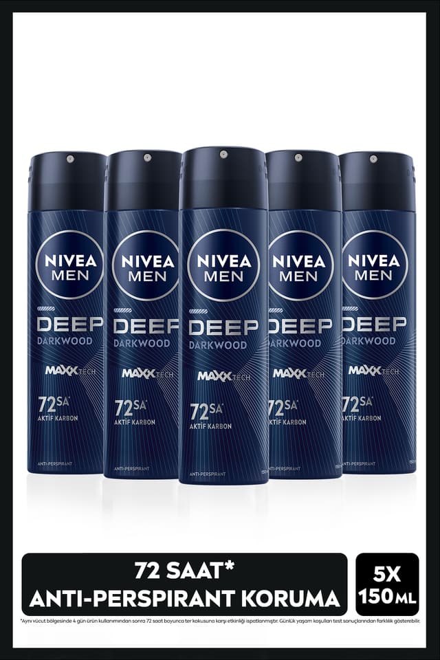 اسپری دئودورانت مردانه NIVEA MEN Deep Dimension Darkwood ضدتعریق 72 ساعته 150ml بسته X5 اسپری دئودورانت مردانه NIVEA MEN Deep Dimension Darkwood ضدتعریق 72 ساعته 150ml بسته X5