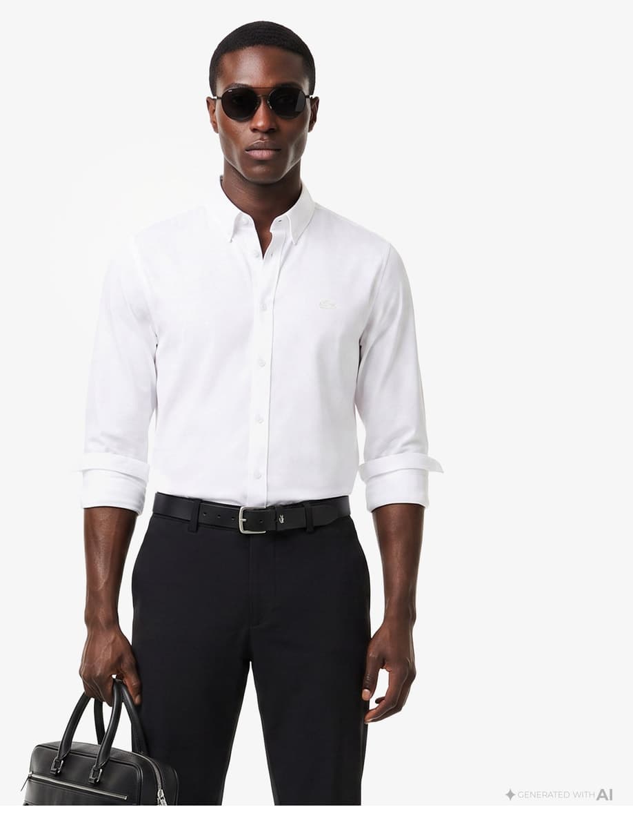 پیراهن مردانه Lacoste سفید یقه دکمهدار فیت اسلیم پیراهن مردانه Lacoste سفید یقه دکمهدار فیت اسلیم