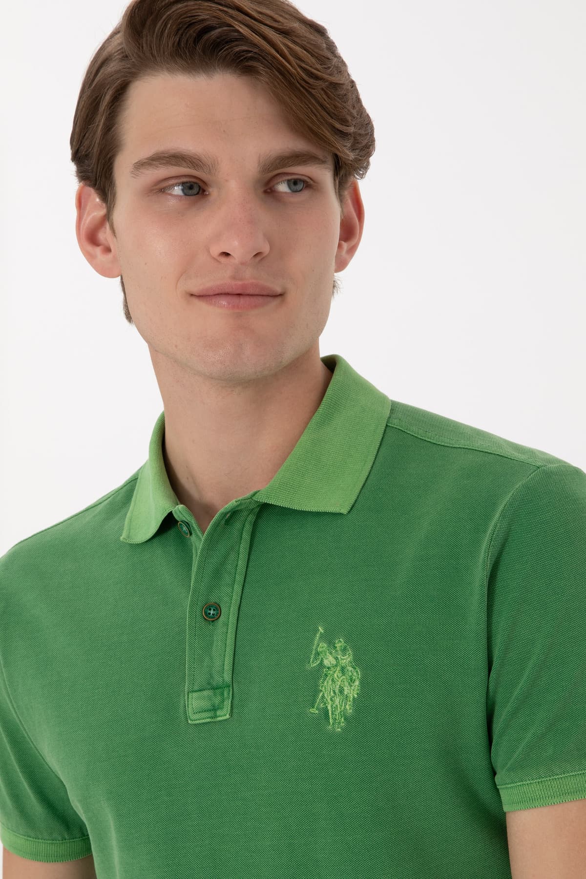 تیشرت مردانه U.S. Polo Assn. اسلیم فیت یقه پولو سبز شستهشده مدل 50305995-VR054 تیشرت مردانه U.S. Polo Assn. اسلیم فیت یقه پولو سبز شستهشده مدل 50305995-VR054