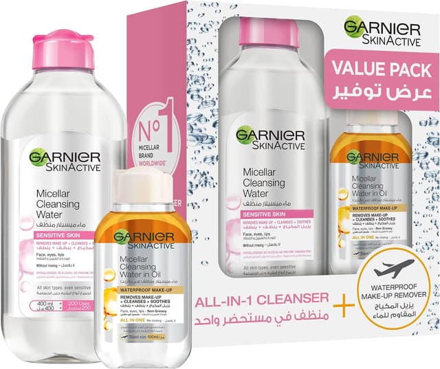 محلول میسلار پاککننده آرایش Garnier Skin Active مدل Classic، 400ml + In Oil 100 ml محلول میسلار پاککننده آرایش Garnier Skin Active مدل Classic، 400ml + In Oil 100 ml