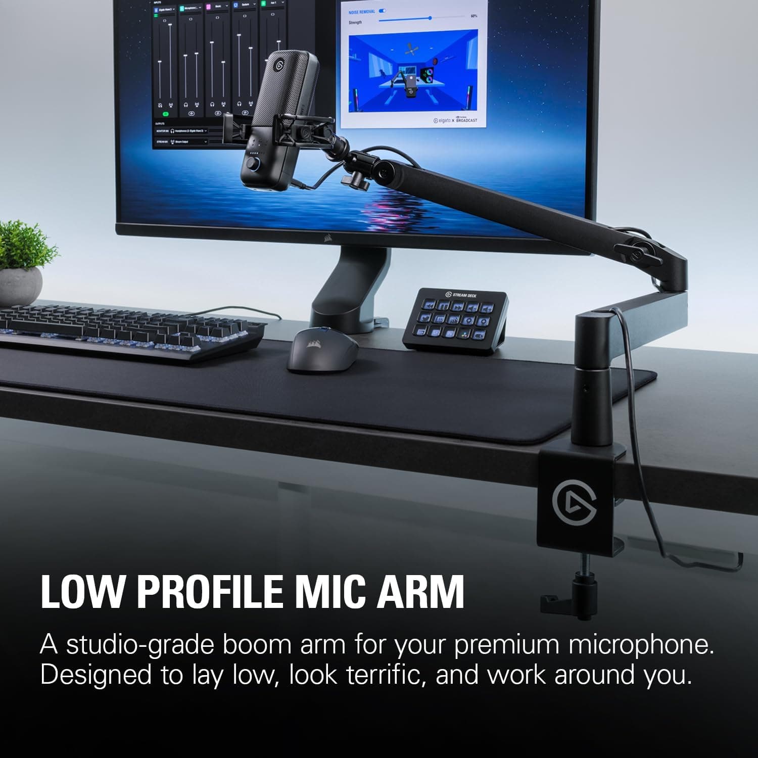 بازوی میکروفون Elgato مدل Wave Mic Arm LP با کانال مدیریت کابل و گیره رومیزی بازوی میکروفون Elgato مدل Wave Mic Arm LP با کانال مدیریت کابل و گیره رومیزی