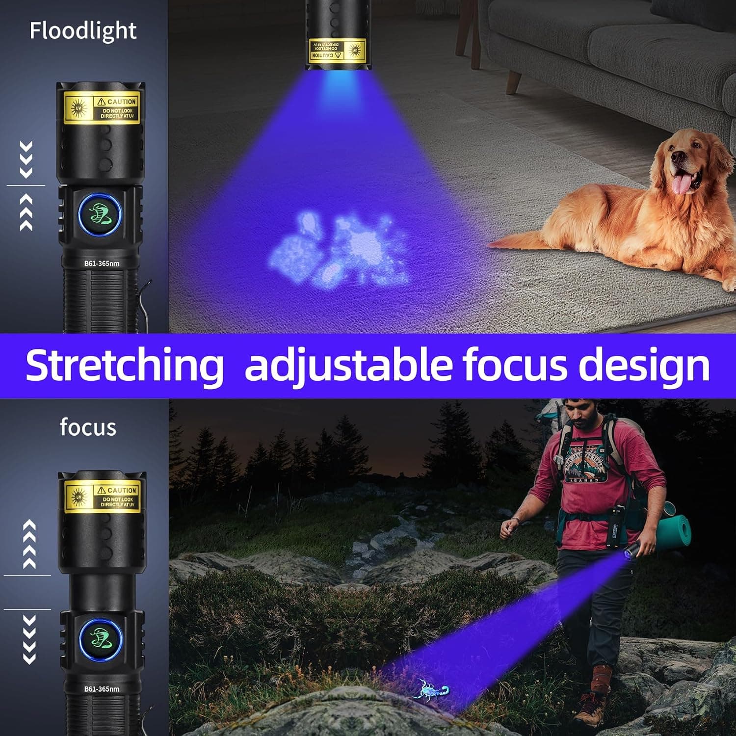 چراغ قوه فرابنفش DARKBEAM LED با نور سیاه 365nm قابل شارژ USB-C فوکوسپذیر و مقاوم در برابر آب چراغ قوه فرابنفش DARKBEAM LED با نور سیاه 365nm قابل شارژ USB-C فوکوسپذیر و مقاوم در برابر آب