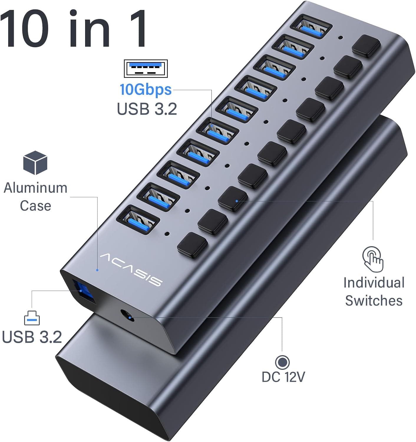 هاب ACASIS 10 پورت USB 3.2 با انتقال داده 10Gbps و آداپتور 48W هاب ACASIS 10 پورت USB 3.2 با انتقال داده 10Gbps و آداپتور 48W