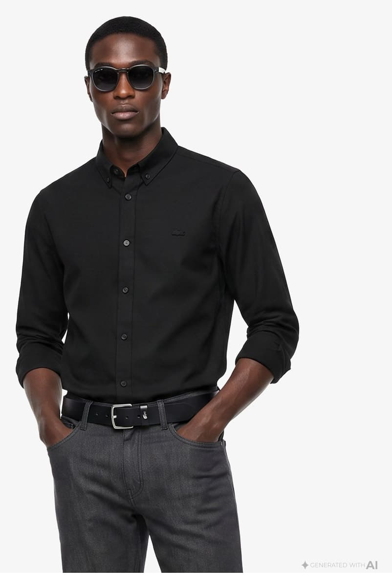 پیراهن مردانه Lacoste فیت اسلیم یقه دکمهدار مشکی پیراهن مردانه Lacoste فیت اسلیم یقه دکمهدار مشکی