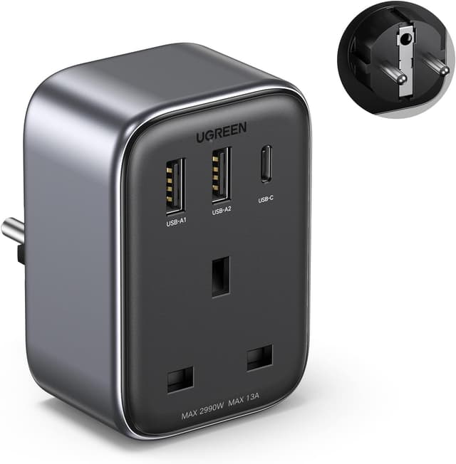 آداپتور مسافرتی UGREEN تبدیل پریز UK به دوشاخه DE با درگاههای USB 30W آداپتور مسافرتی UGREEN تبدیل پریز UK به دوشاخه DE با درگاههای USB 30W